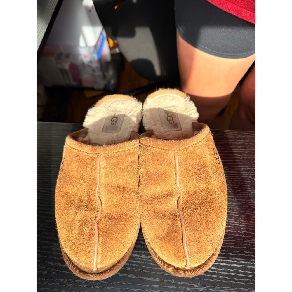 UGG Scuff Slippers Chestnut Suede Shearling Lined Womens Size 7 Cozy Slide - Picture 7 of 8